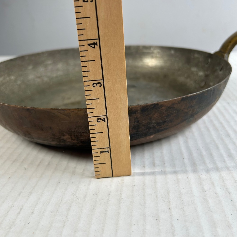 VTG Hammered Copper Skillet Tin Lined Brass Handle 11 Inch Frying Pan - Picture 9 of 9